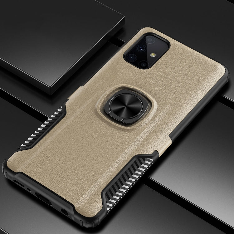 For Samsung Galaxy M51 Litchi Texture Knight Armor Shockproof PC + Silicone Case with 360 Degree Rotation Magnetic Ring Holder