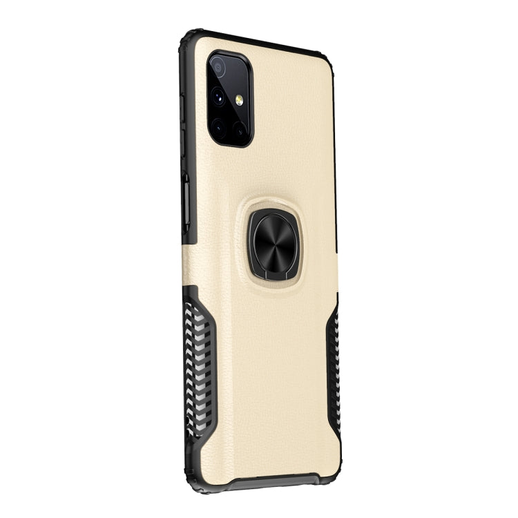 For Samsung Galaxy M51 Litchi Texture Knight Armor Shockproof PC + Silicone Case with 360 Degree Rotation Magnetic Ring Holder