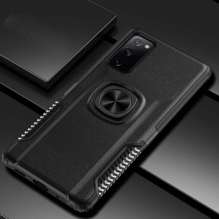 For Samsung Galaxy S20 FE Litchi Texture Knight Armor Shockproof PC + Silicone Case with 360 Degree Rotation Magnetic Ring Holder