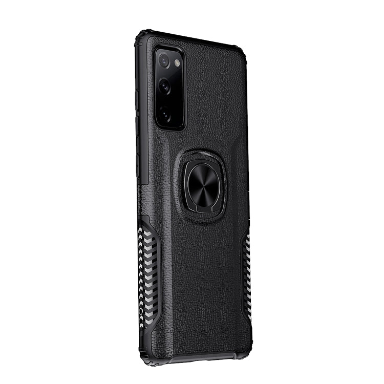 For Samsung Galaxy S20 FE Litchi Texture Knight Armor Shockproof PC + Silicone Case with 360 Degree Rotation Magnetic Ring Holder