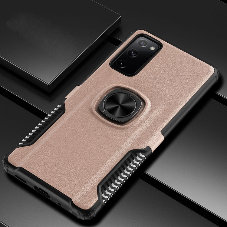 For Samsung Galaxy S20 FE Litchi Texture Knight Armor Shockproof PC + Silicone Case with 360 Degree Rotation Magnetic Ring Holder