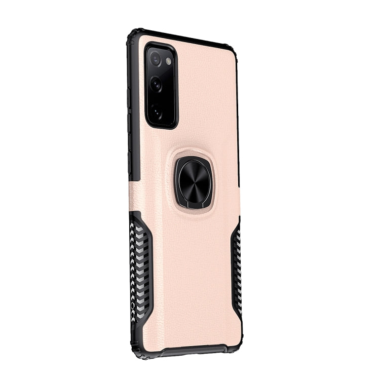 For Samsung Galaxy S20 FE Litchi Texture Knight Armor Shockproof PC + Silicone Case with 360 Degree Rotation Magnetic Ring Holder