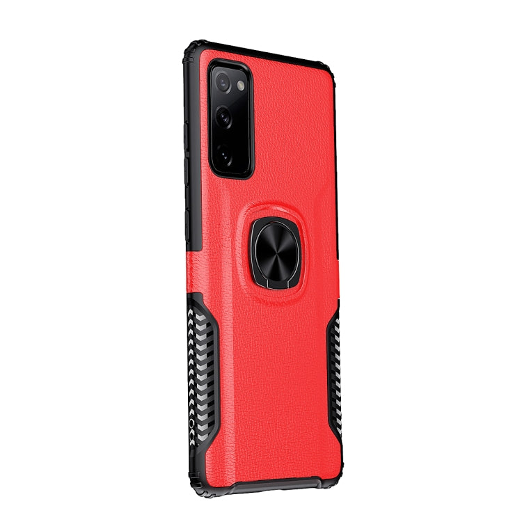 For Samsung Galaxy S20 FE Litchi Texture Knight Armor Shockproof PC + Silicone Case with 360 Degree Rotation Magnetic Ring Holder