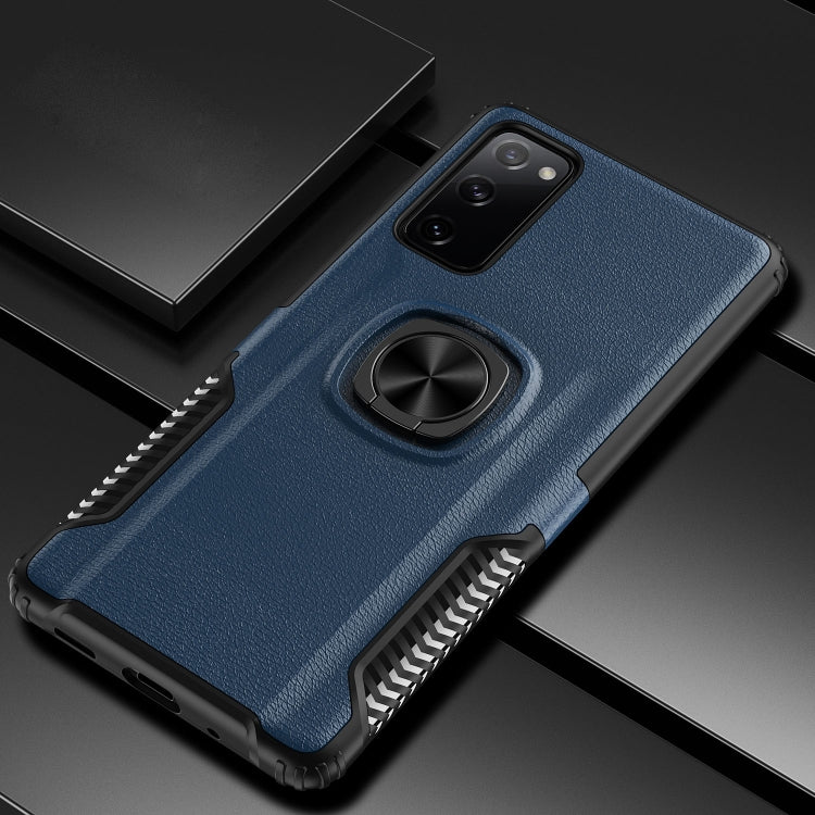 For Samsung Galaxy S20 FE Litchi Texture Knight Armor Shockproof PC + Silicone Case with 360 Degree Rotation Magnetic Ring Holder
