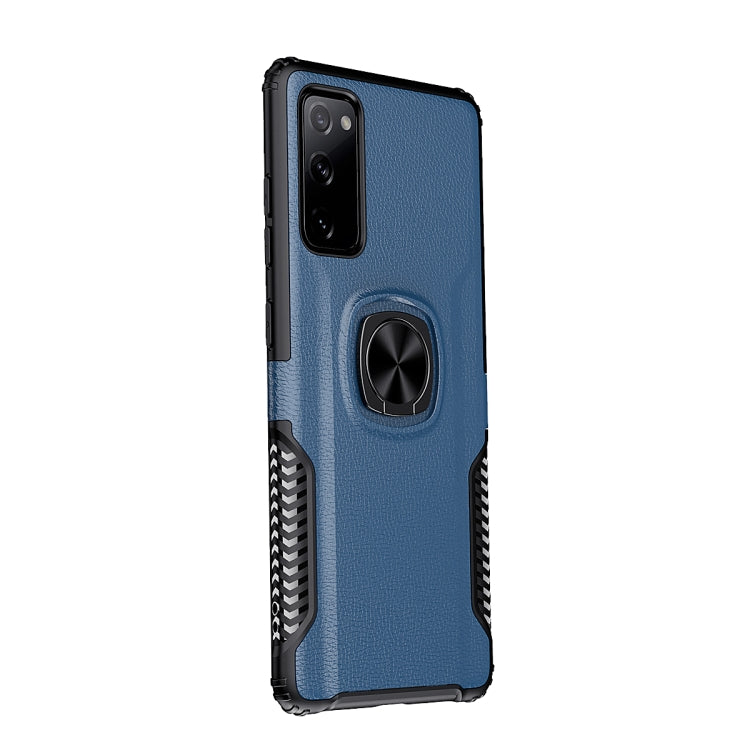 For Samsung Galaxy S20 FE Litchi Texture Knight Armor Shockproof PC + Silicone Case with 360 Degree Rotation Magnetic Ring Holder