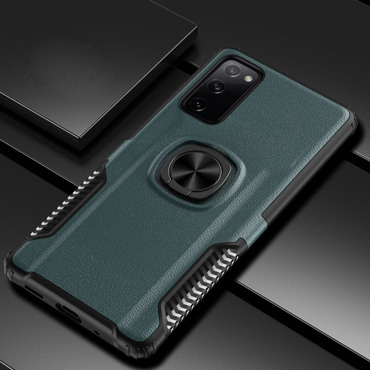 For Samsung Galaxy S20 FE Litchi Texture Knight Armor Shockproof PC + Silicone Case with 360 Degree Rotation Magnetic Ring Holder