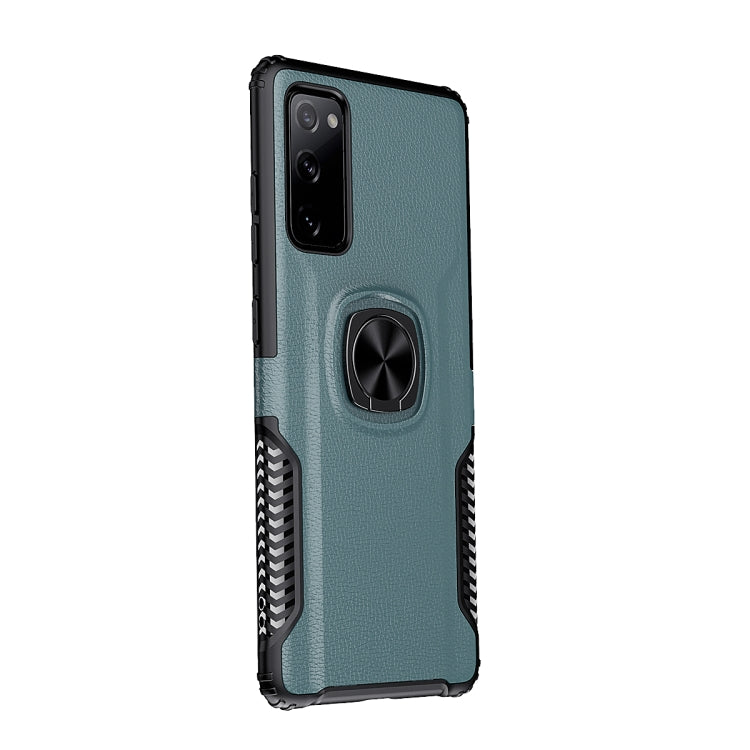For Samsung Galaxy S20 FE Litchi Texture Knight Armor Shockproof PC + Silicone Case with 360 Degree Rotation Magnetic Ring Holder