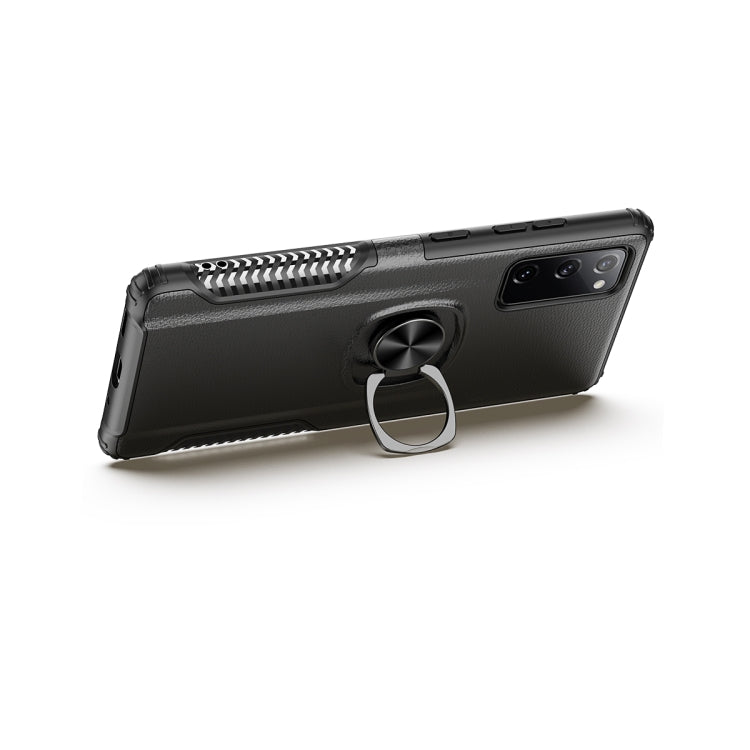 For Samsung Galaxy S20 FE Litchi Texture Knight Armor Shockproof PC + Silicone Case with 360 Degree Rotation Magnetic Ring Holder