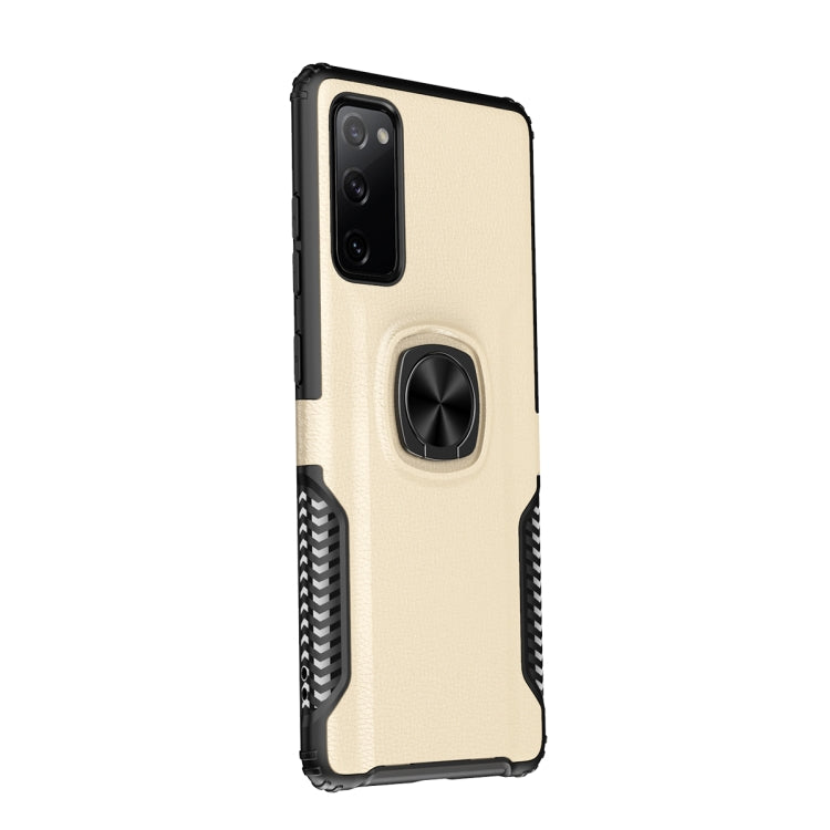 For Samsung Galaxy S20 FE Litchi Texture Knight Armor Shockproof PC + Silicone Case with 360 Degree Rotation Magnetic Ring Holder