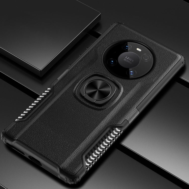 For Huawei Mate 40 Pro Litchi Texture Knight Armor Shockproof PC + Silicone Case with 360 Degree Rotation Magnetic Ring Holder