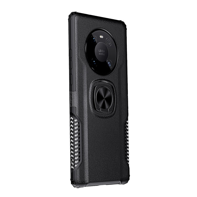 For Huawei Mate 40 Pro Litchi Texture Knight Armor Shockproof PC + Silicone Case with 360 Degree Rotation Magnetic Ring Holder