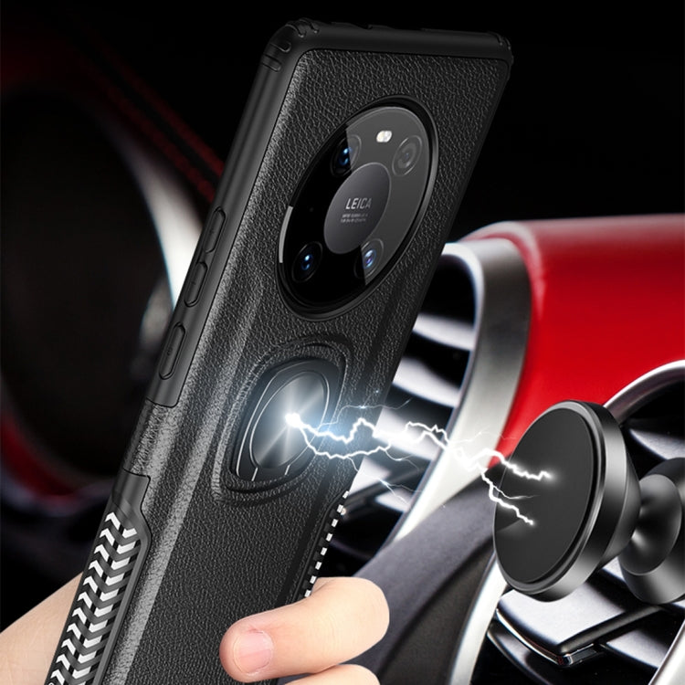 For Huawei Mate 40 Pro Litchi Texture Knight Armor Shockproof PC + Silicone Case with 360 Degree Rotation Magnetic Ring Holder
