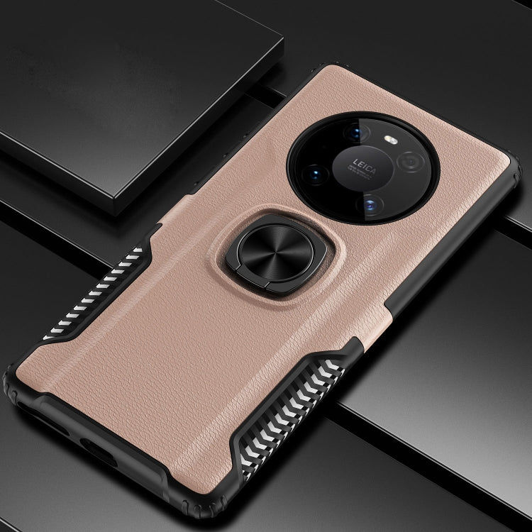 For Huawei Mate 40 Pro Litchi Texture Knight Armor Shockproof PC + Silicone Case with 360 Degree Rotation Magnetic Ring Holder