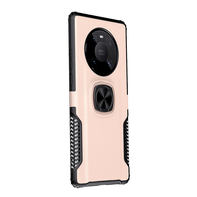 For Huawei Mate 40 Pro Litchi Texture Knight Armor Shockproof PC + Silicone Case with 360 Degree Rotation Magnetic Ring Holder