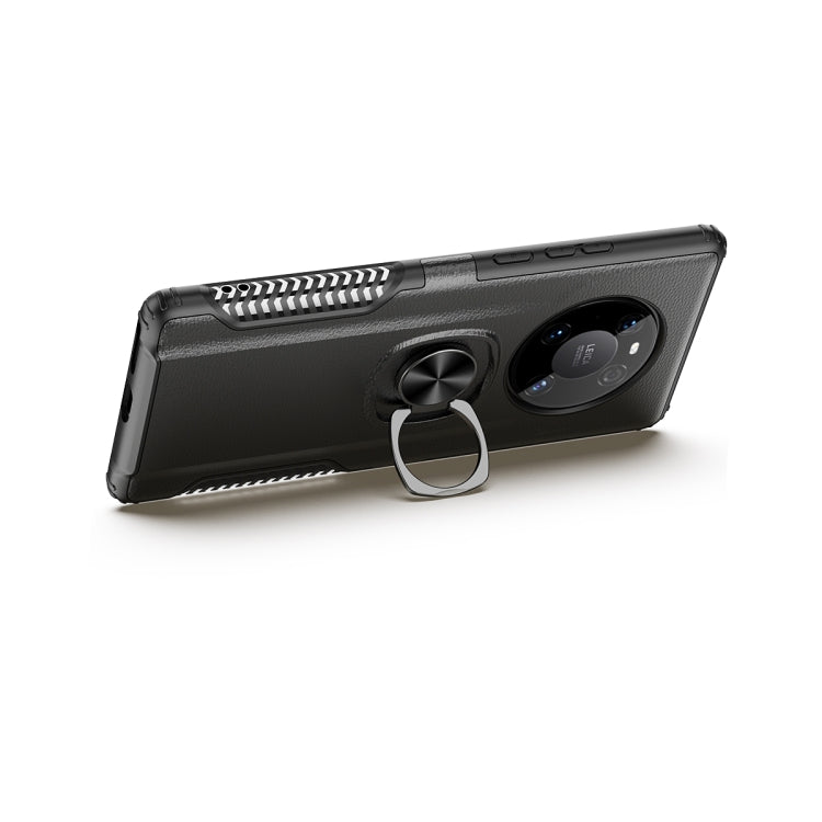 For Huawei Mate 40 Pro Litchi Texture Knight Armor Shockproof PC + Silicone Case with 360 Degree Rotation Magnetic Ring Holder