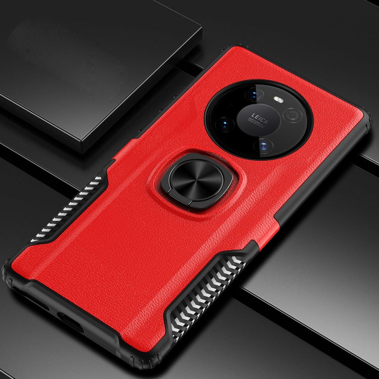 For Huawei Mate 40 Pro Litchi Texture Knight Armor Shockproof PC + Silicone Case with 360 Degree Rotation Magnetic Ring Holder
