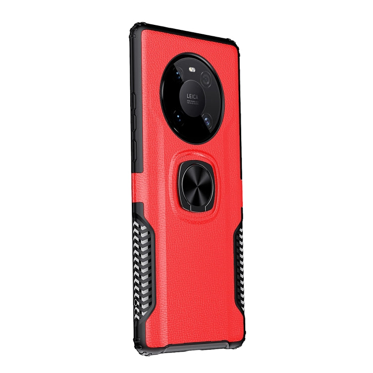 For Huawei Mate 40 Pro Litchi Texture Knight Armor Shockproof PC + Silicone Case with 360 Degree Rotation Magnetic Ring Holder