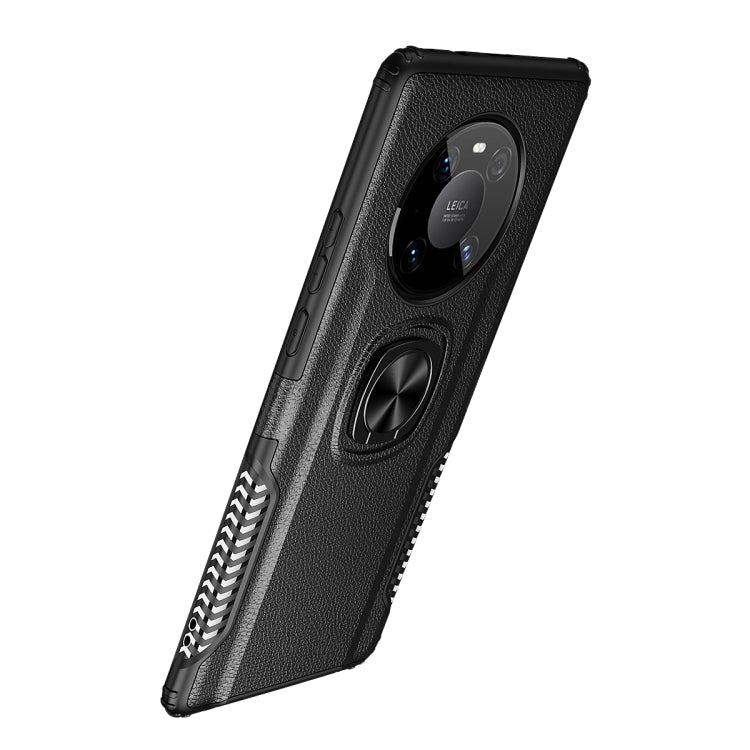 For Huawei Mate 40 Pro Litchi Texture Knight Armor Shockproof PC + Silicone Case with 360 Degree Rotation Magnetic Ring Holder