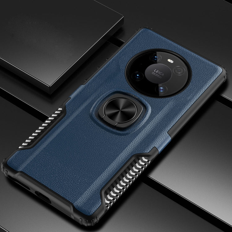 For Huawei Mate 40 Pro Litchi Texture Knight Armor Shockproof PC + Silicone Case with 360 Degree Rotation Magnetic Ring Holder