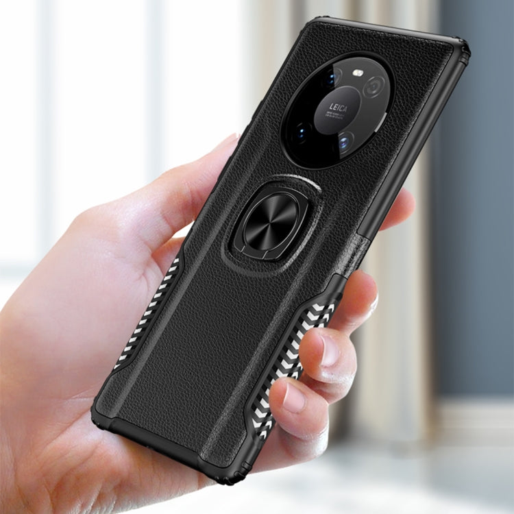 For Huawei Mate 40 Pro Litchi Texture Knight Armor Shockproof PC + Silicone Case with 360 Degree Rotation Magnetic Ring Holder