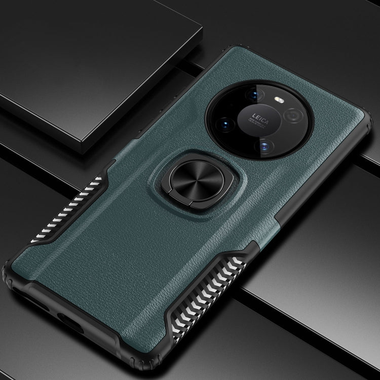 For Huawei Mate 40 Pro Litchi Texture Knight Armor Shockproof PC + Silicone Case with 360 Degree Rotation Magnetic Ring Holder