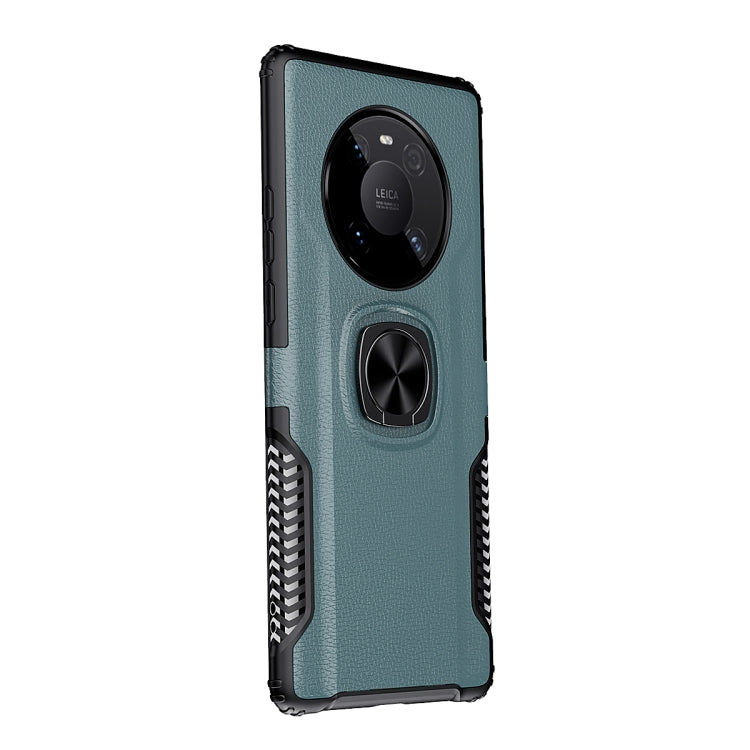 For Huawei Mate 40 Pro Litchi Texture Knight Armor Shockproof PC + Silicone Case with 360 Degree Rotation Magnetic Ring Holder