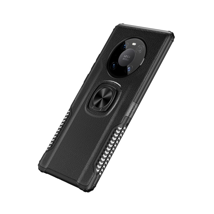 For Huawei Mate 40 Pro Litchi Texture Knight Armor Shockproof PC + Silicone Case with 360 Degree Rotation Magnetic Ring Holder