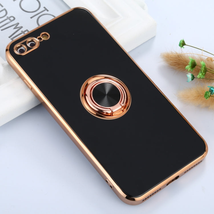 6D Electroplating Full Coverage Silicone Protective Case with Magnetic Ring Holder For iPhone 8 Plus / 7 Plus