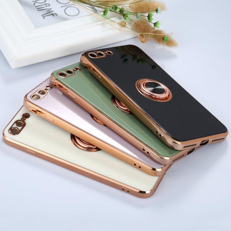 6D Electroplating Full Coverage Silicone Protective Case with Magnetic Ring Holder For iPhone 8 Plus / 7 Plus