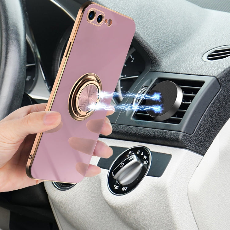 6D Electroplating Full Coverage Silicone Protective Case with Magnetic Ring Holder For iPhone 8 Plus / 7 Plus