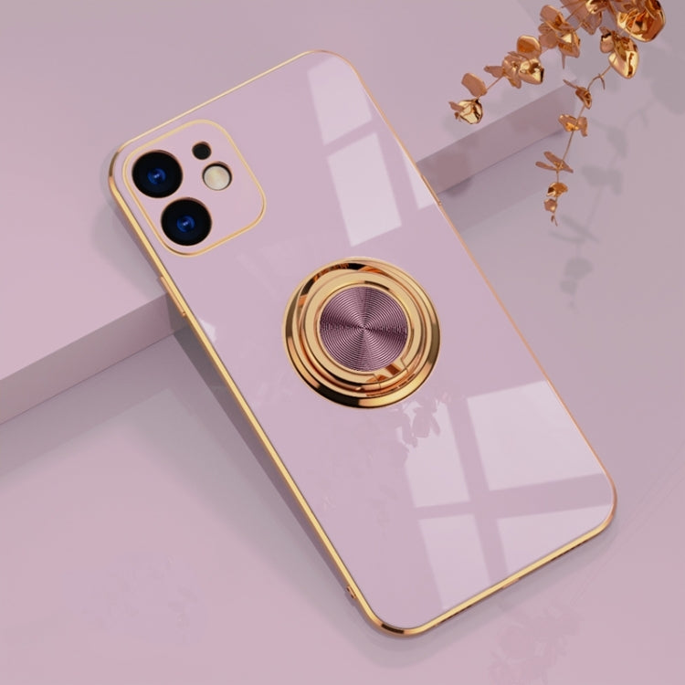 For iPhone 11 6D Electroplating Full Coverage Silicone Protective Case with Magnetic Ring Holder