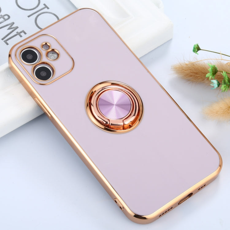 For iPhone 11 6D Electroplating Full Coverage Silicone Protective Case with Magnetic Ring Holder