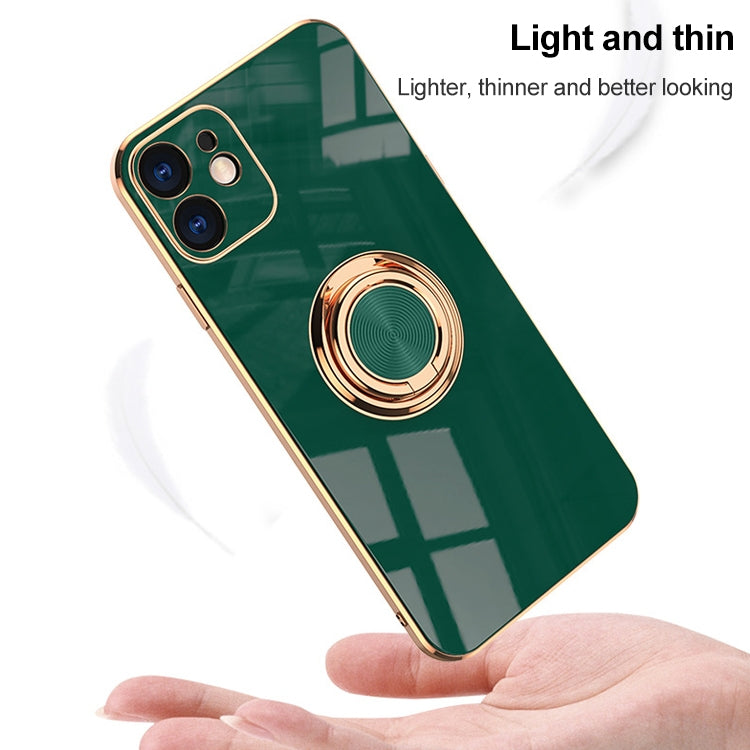 For iPhone 11 6D Electroplating Full Coverage Silicone Protective Case with Magnetic Ring Holder
