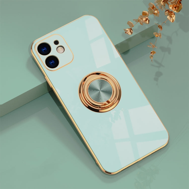 For iPhone 11 6D Electroplating Full Coverage Silicone Protective Case with Magnetic Ring Holder