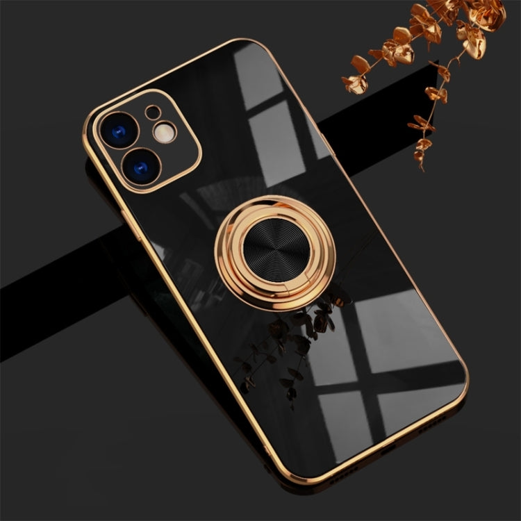 For iPhone 11 6D Electroplating Full Coverage Silicone Protective Case with Magnetic Ring Holder