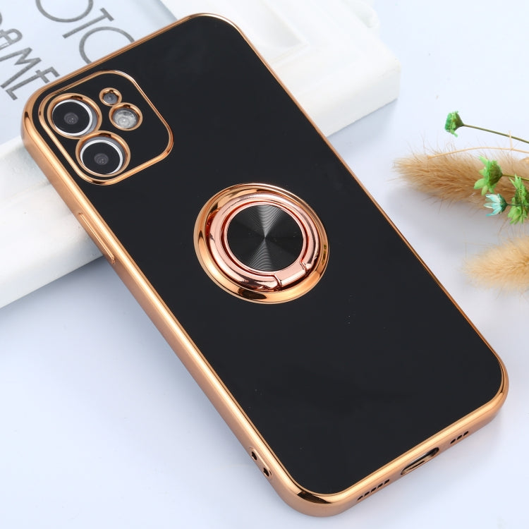 For iPhone 11 6D Electroplating Full Coverage Silicone Protective Case with Magnetic Ring Holder