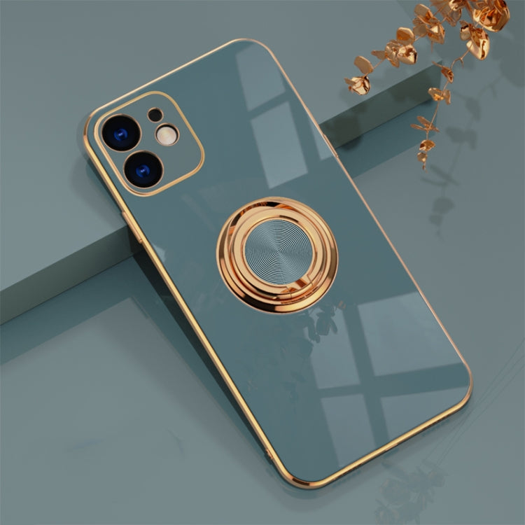 For iPhone 11 6D Electroplating Full Coverage Silicone Protective Case with Magnetic Ring Holder