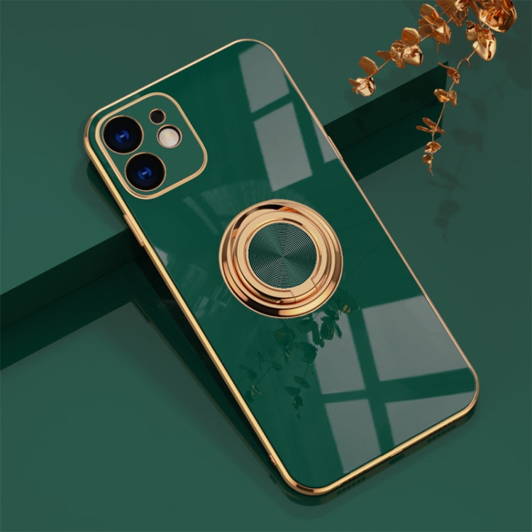 For iPhone 11 6D Electroplating Full Coverage Silicone Protective Case with Magnetic Ring Holder