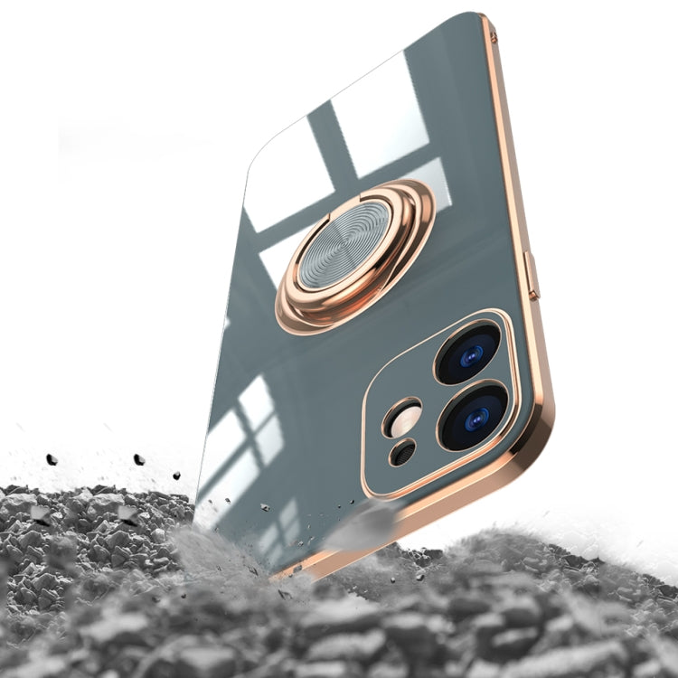 For iPhone 11 6D Electroplating Full Coverage Silicone Protective Case with Magnetic Ring Holder