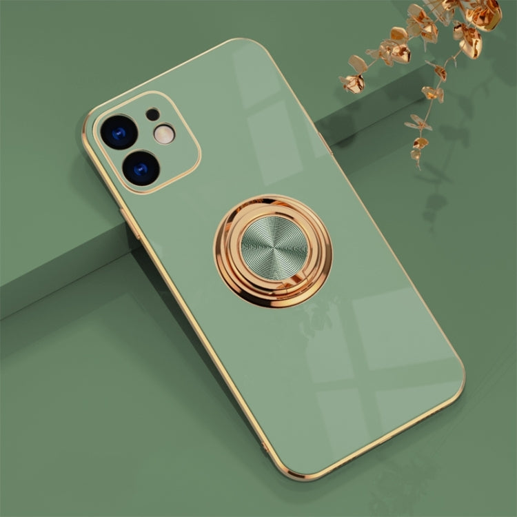For iPhone 11 6D Electroplating Full Coverage Silicone Protective Case with Magnetic Ring Holder