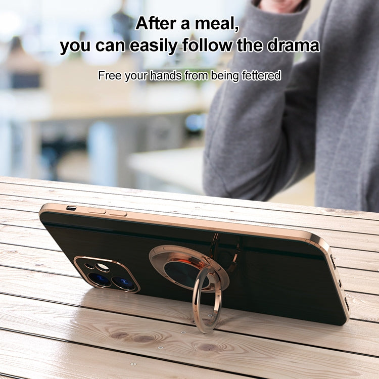 For iPhone 11 6D Electroplating Full Coverage Silicone Protective Case with Magnetic Ring Holder