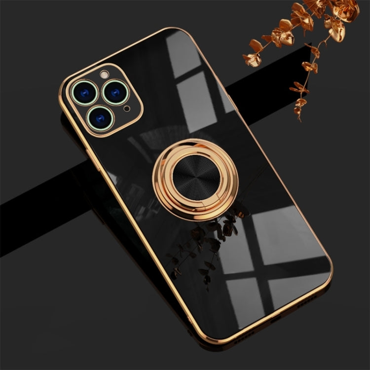For iPhone 11 Pro 6D Electroplating Full Coverage Silicone Protective Case with Magnetic Ring Holder
