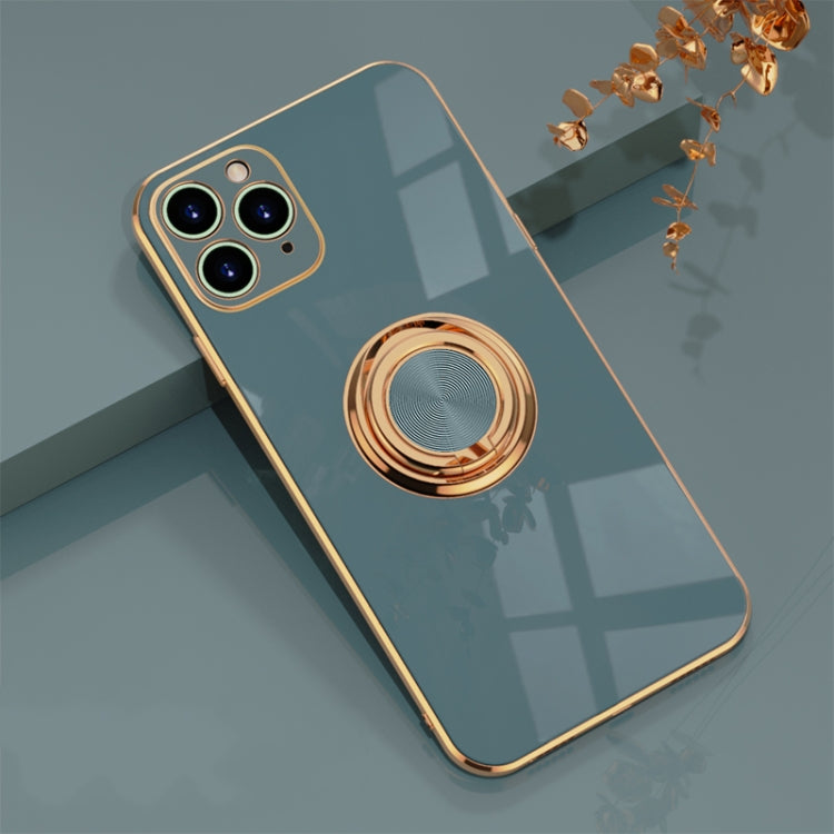 For iPhone 11 Pro 6D Electroplating Full Coverage Silicone Protective Case with Magnetic Ring Holder