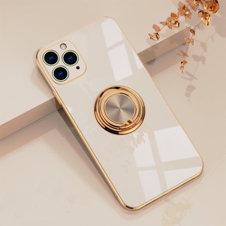 For iPhone 11 Pro 6D Electroplating Full Coverage Silicone Protective Case with Magnetic Ring Holder