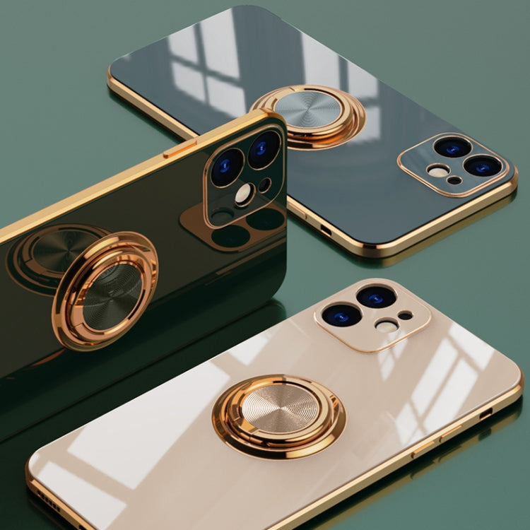 For iPhone 11 Pro 6D Electroplating Full Coverage Silicone Protective Case with Magnetic Ring Holder