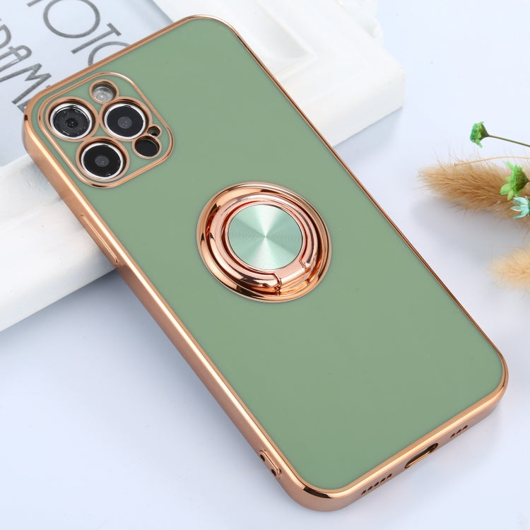 For iPhone 11 Pro 6D Electroplating Full Coverage Silicone Protective Case with Magnetic Ring Holder