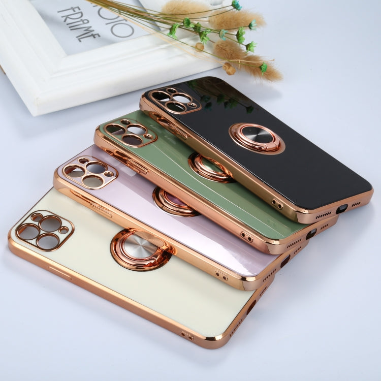 For iPhone 11 Pro 6D Electroplating Full Coverage Silicone Protective Case with Magnetic Ring Holder