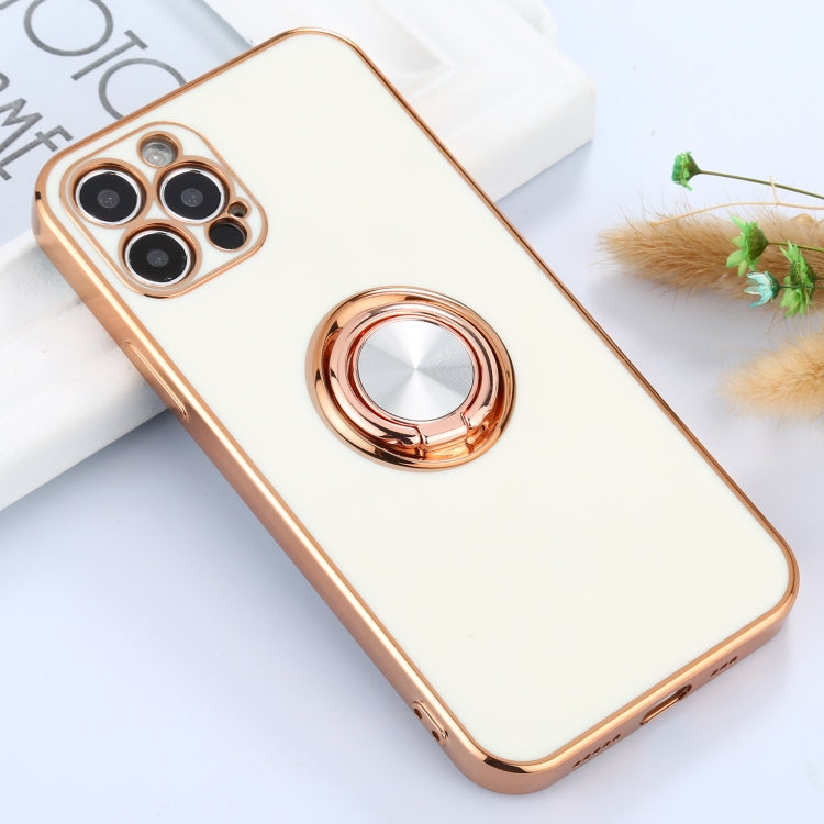 For iPhone 11 Pro 6D Electroplating Full Coverage Silicone Protective Case with Magnetic Ring Holder