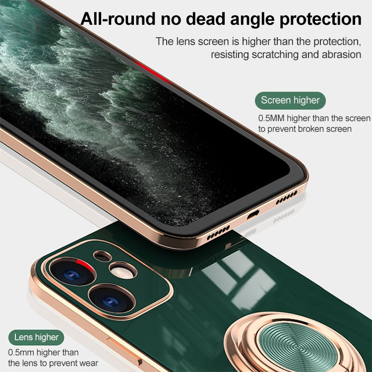 For iPhone 11 Pro 6D Electroplating Full Coverage Silicone Protective Case with Magnetic Ring Holder