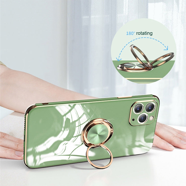 For iPhone 11 Pro 6D Electroplating Full Coverage Silicone Protective Case with Magnetic Ring Holder